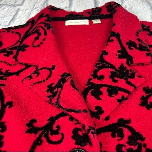 Vintage Coldwater Creek wool and velvet blazer vibrant red and black swirl - Picture 7 of 12